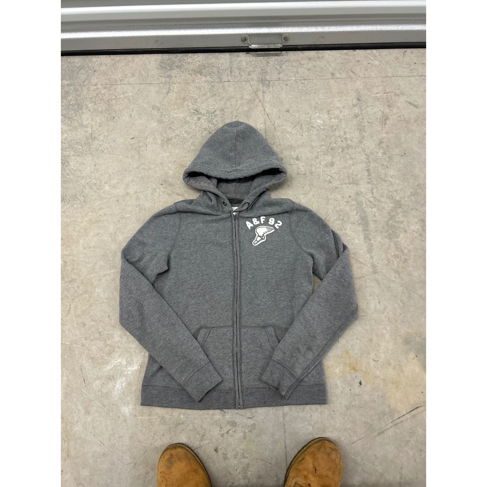 Abercrombie & Fitch Womens Grey Full Zip Hoodie A&F 92 Graphic Sweatshirt Large